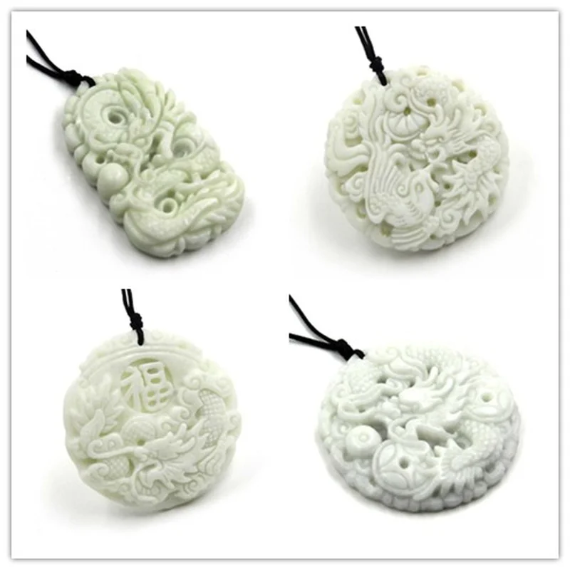Men Accessories Usa - Natural White jade Dragon Phoenix Pendant