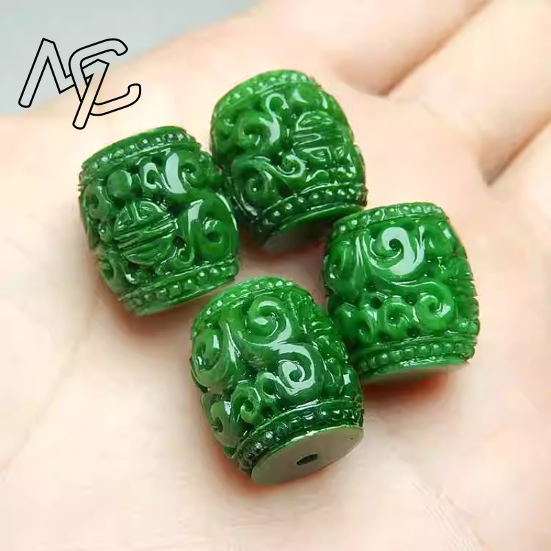 Men Accessories Usa - 5pc Natural Green Jade Carving Beads