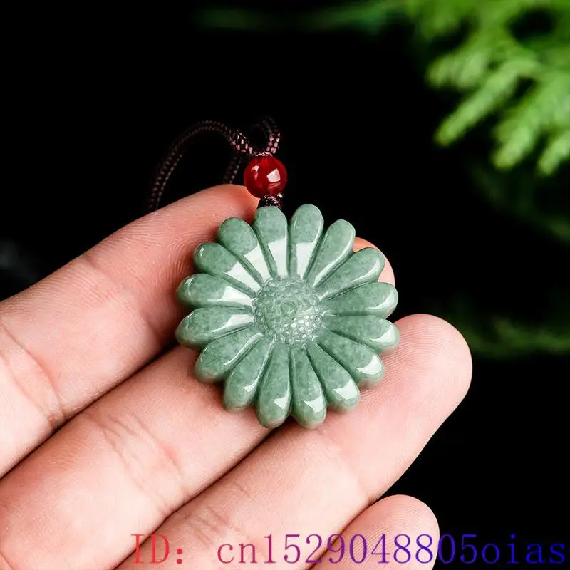 Men Accessories Usa - Green Jadeite Sunflower Pendant Necklace Amulet