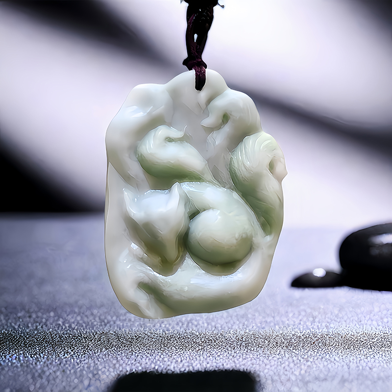 Men Accessories Usa - Natural Real Jade Fox Pendant Necklace