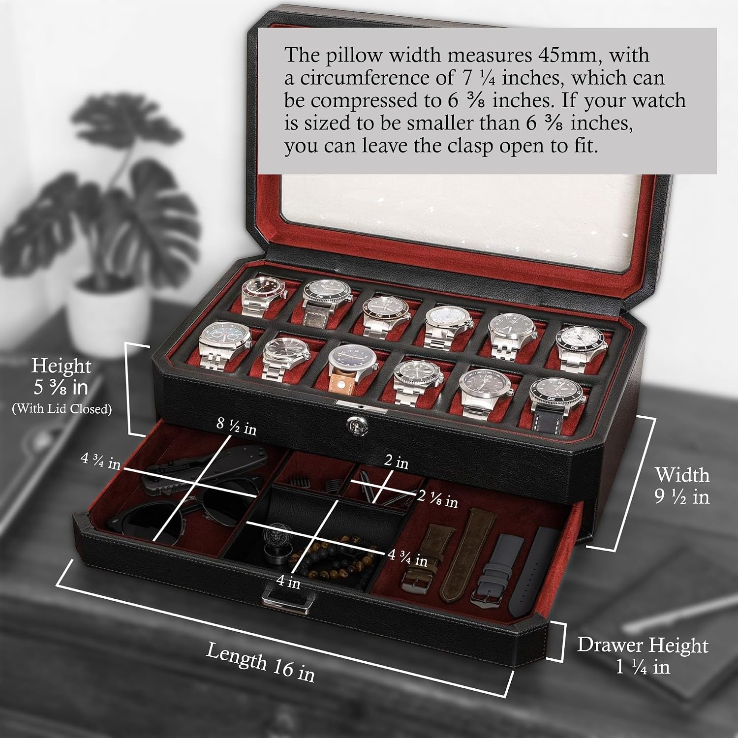 12 Slot Leather Watch Box with - Men Accessories Drawer recension och pris